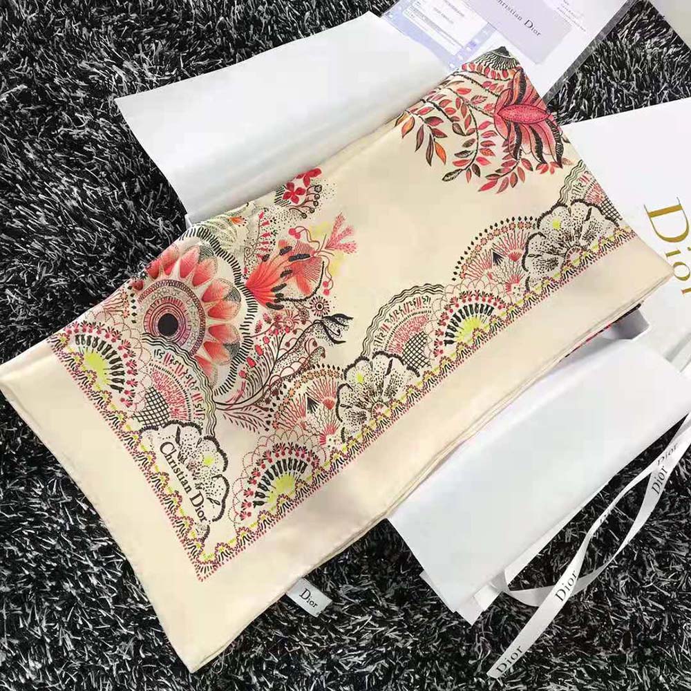 Dior Women Tree of Life Square Scarf Beige Silk Twill - image 5