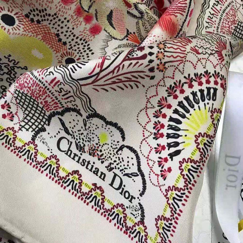 Dior Women Tree of Life Square Scarf Beige Silk Twill - image 7