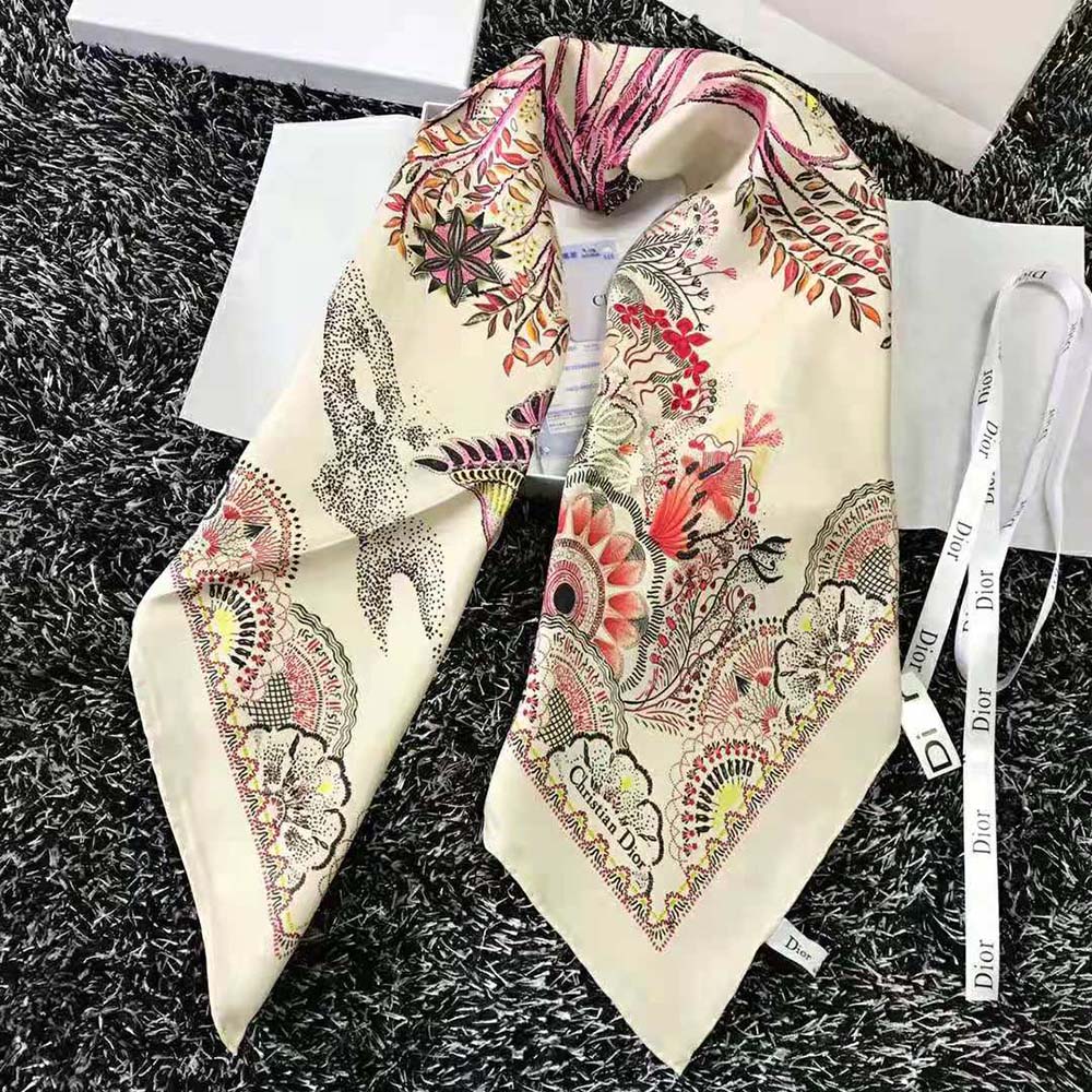 Dior Women Tree of Life Square Scarf Beige Silk Twill - image 4