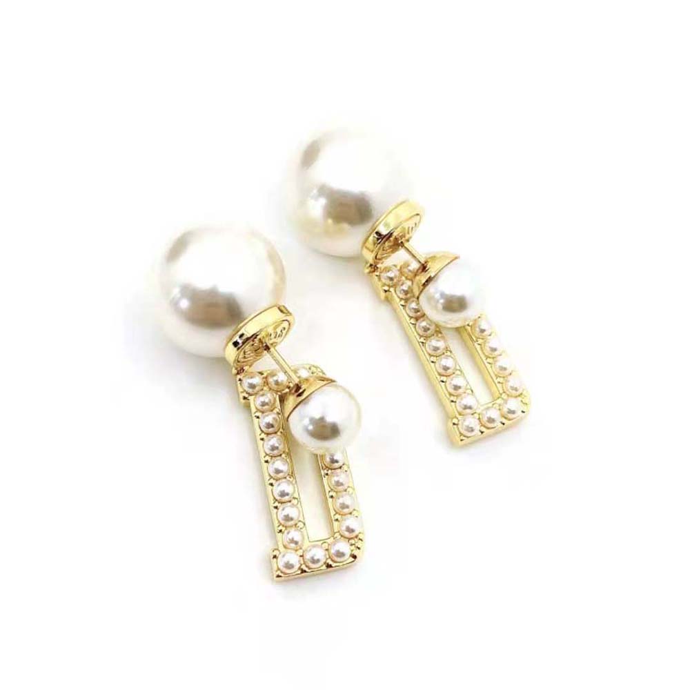 Side profile showing white detail on Dior Women Tribales Earrings Gold-Finish Metal
