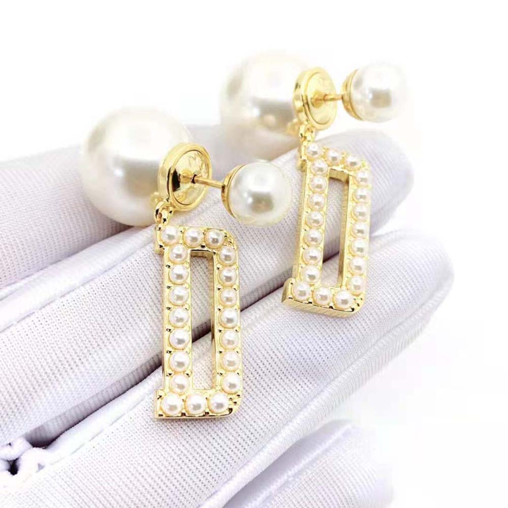 Dior Women Tribales Earrings Gold-Finish Metal worn with elegant outfit