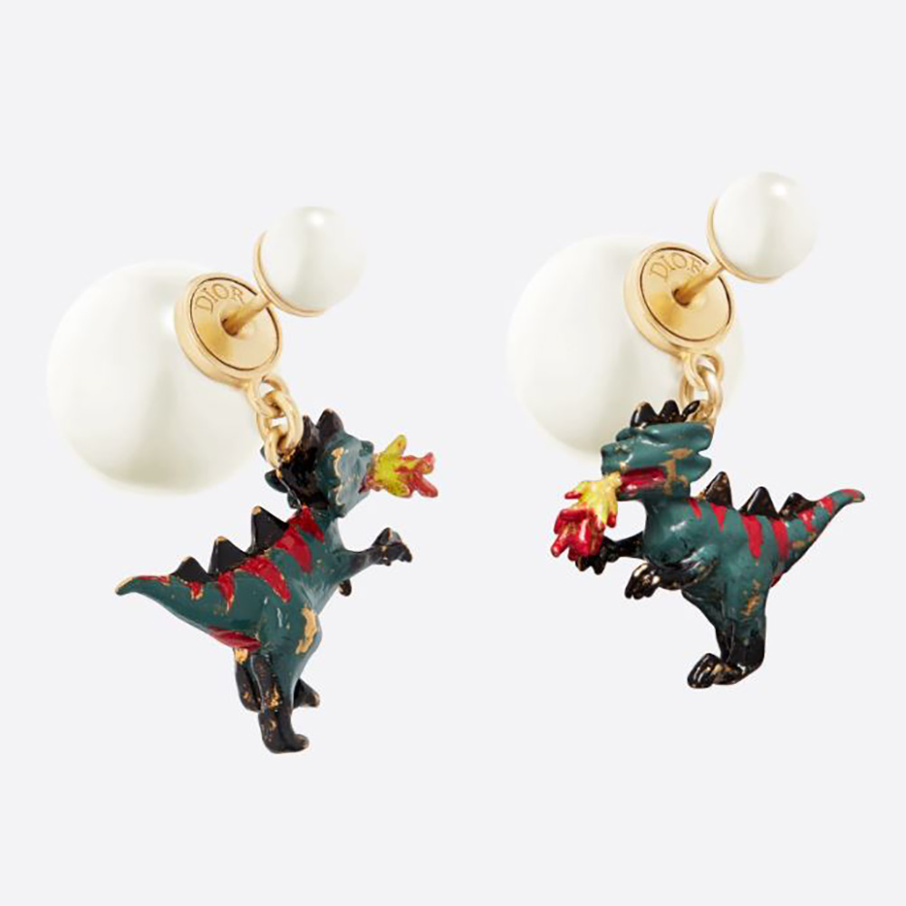 Close-up of Dior Women Tribales Earrings gold-finish metal and white pearls