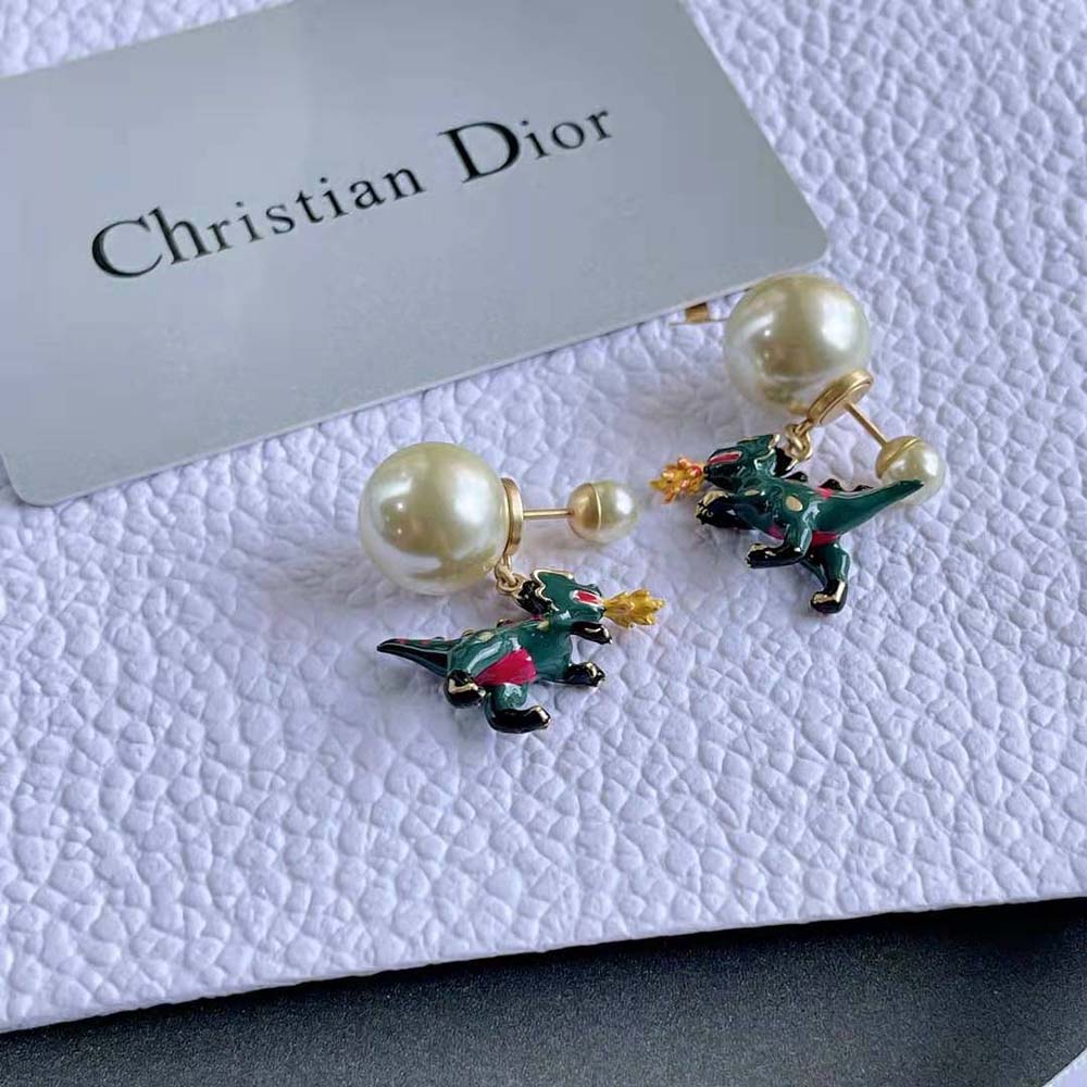 Side profile showing green accents on Dior Women Tribales Earrings