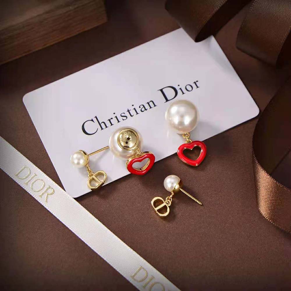 Dior Women Tribales Earrings worn showcasing red accent detail