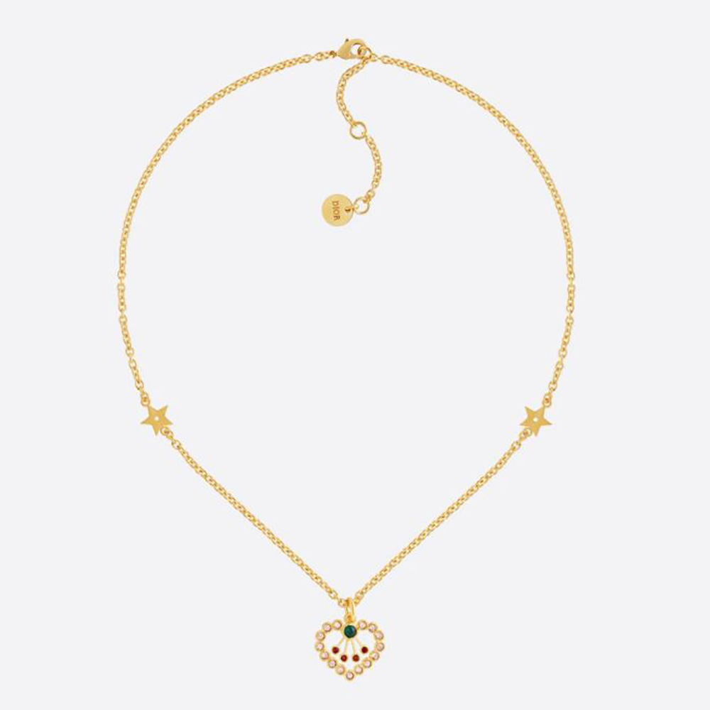 Front view of Dior Women in Heart Lights Necklace with colorful crystals