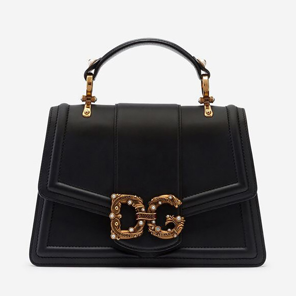 Front view of Dolce Gabbana D&G Women Amore Bag in Calfskin-Black