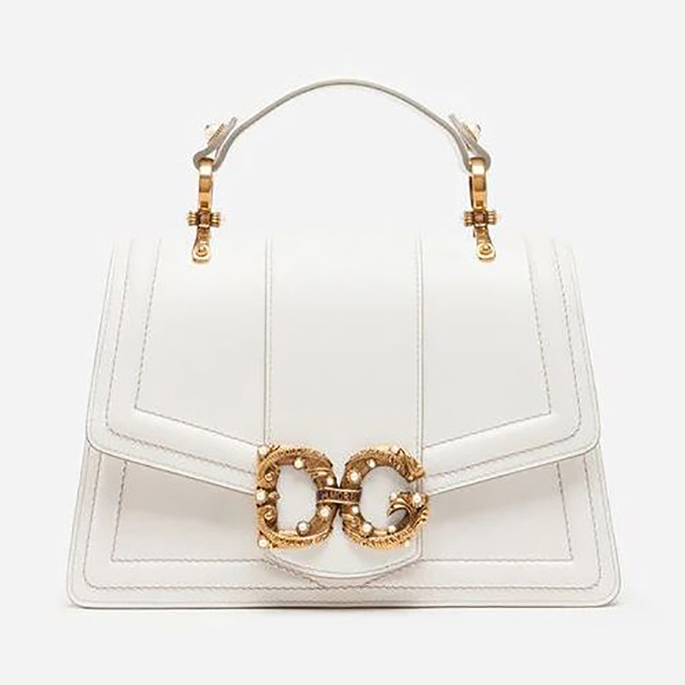 Front view of Dolce Gabbana D&G Women Amore Bag in white calfskin leather