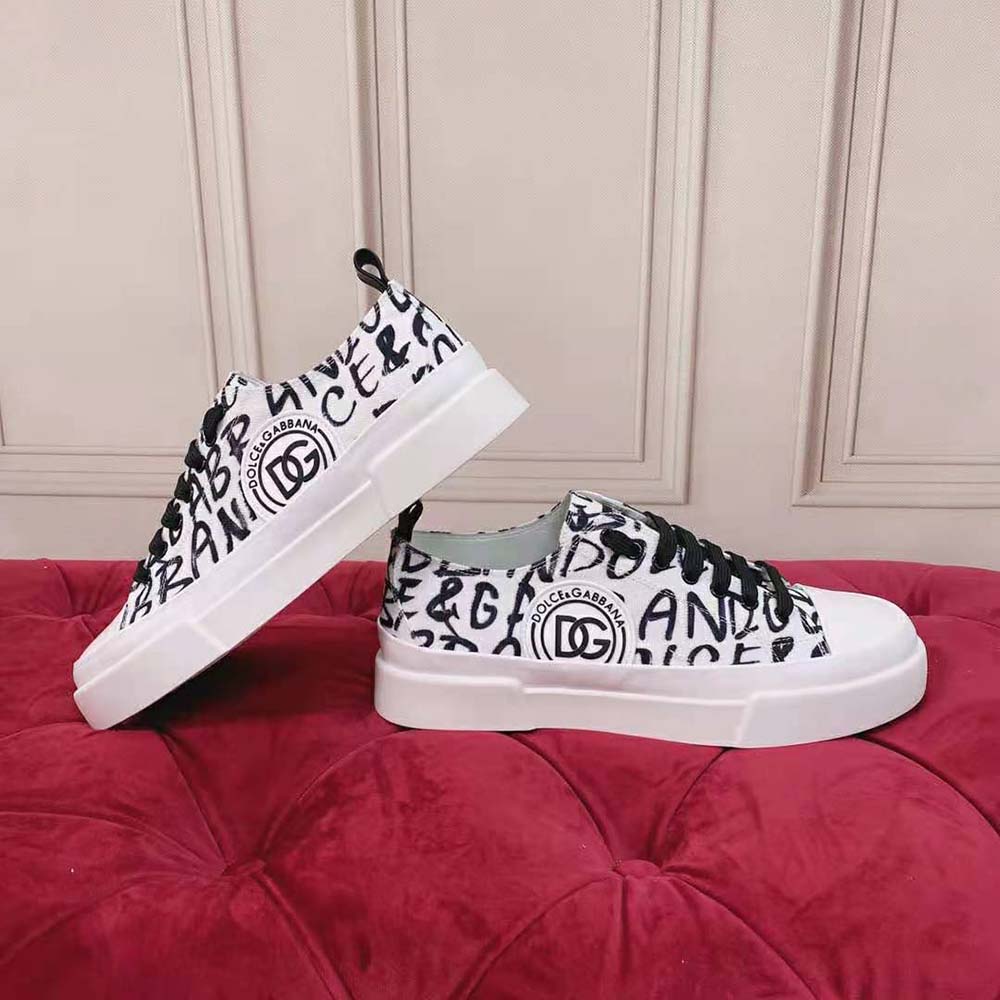 Top-down angle showing lace-up closure on Dolce Gabbana D&G Women Canvas Portofino Light Sneakers