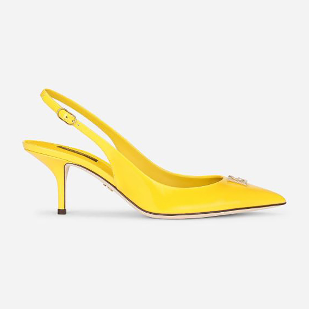 Side view of Dolce Gabbana D&G Women Patent Leather Slingbacks with DG Logo in yellow