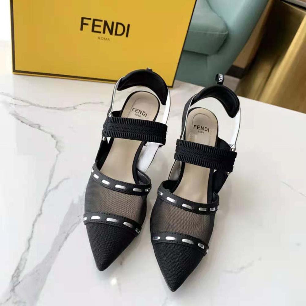 Close-up of metal stitch detail on Fendi Women Colibri slingback strap