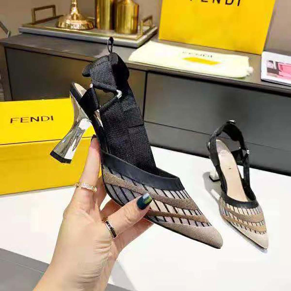 Fendi Women Colibri Black Micromesh High-Heeled Slingbacks - image 7