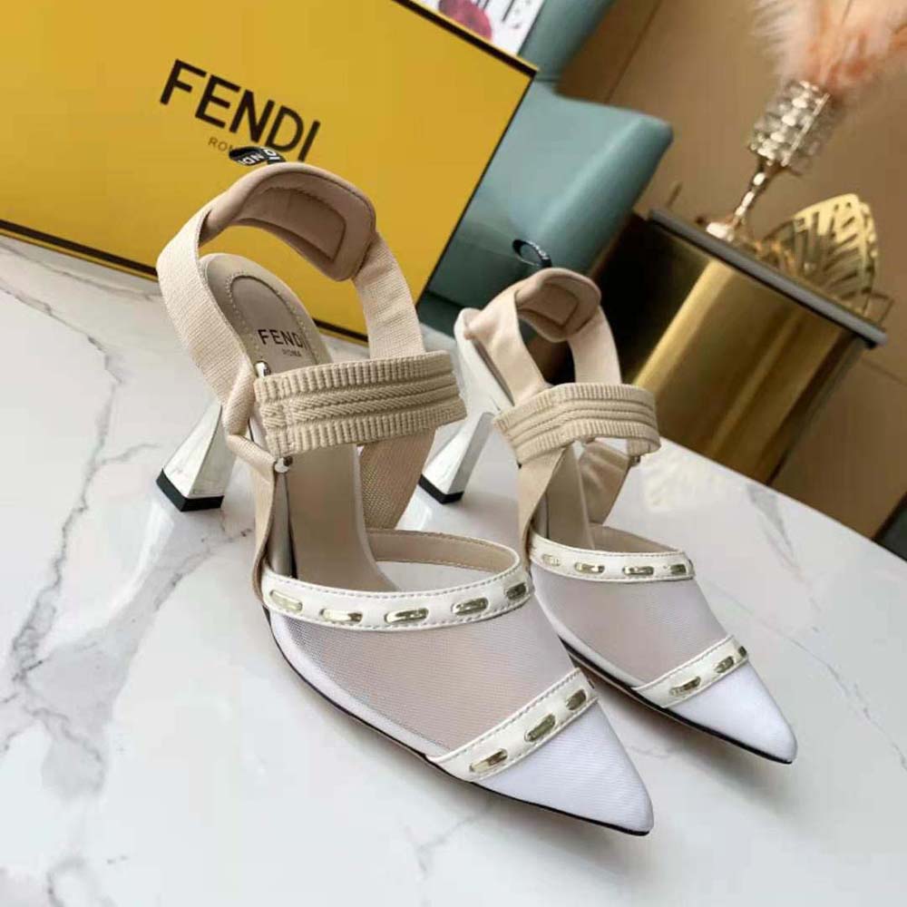 Rear angle showcasing slingback strap on Fendi Women Colibri heels