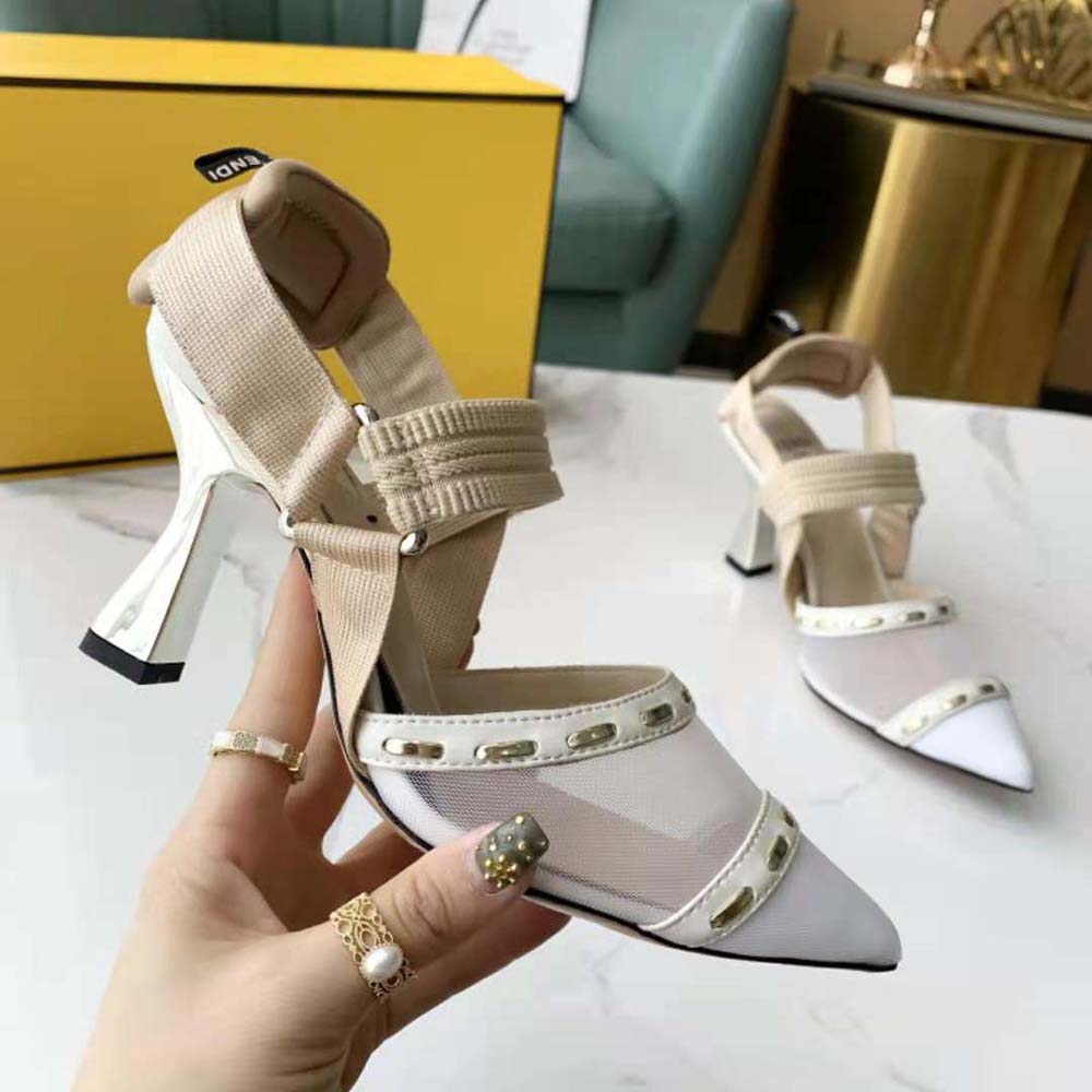 Fendi Women Colibri Pink Mesh High-Heel Slingbacks with Metal Stitches - image 4