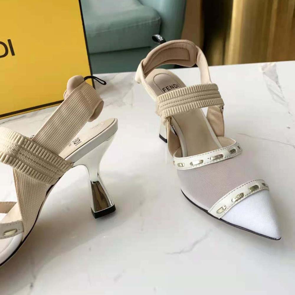 Fendi Women Colibri Pink Mesh High-Heel Slingbacks with Metal Stitches - image 5