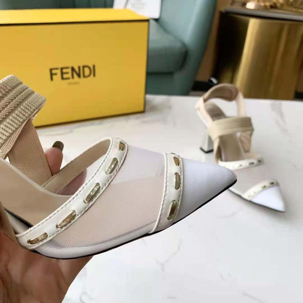 Fendi Women Colibri Pink Mesh High-Heel Slingbacks with Metal Stitches - image 7