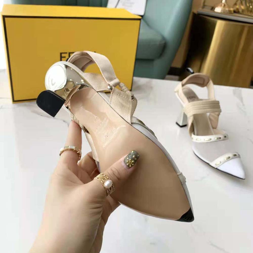 Fendi Women Colibri Pink Mesh High-Heel Slingbacks with Metal Stitches - image 8
