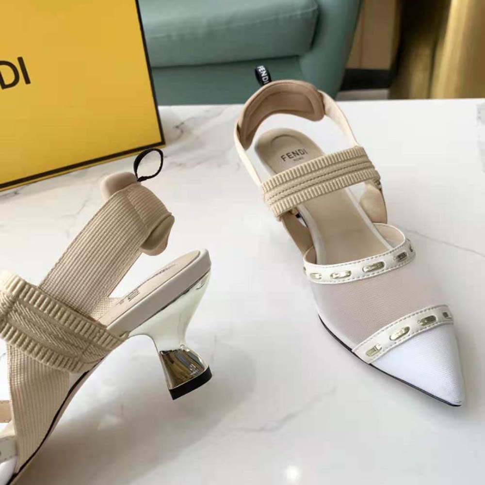Fendi Women Colibri Pink Mesh Medium-Heel Slingbacks with Metal Stitches - image 4