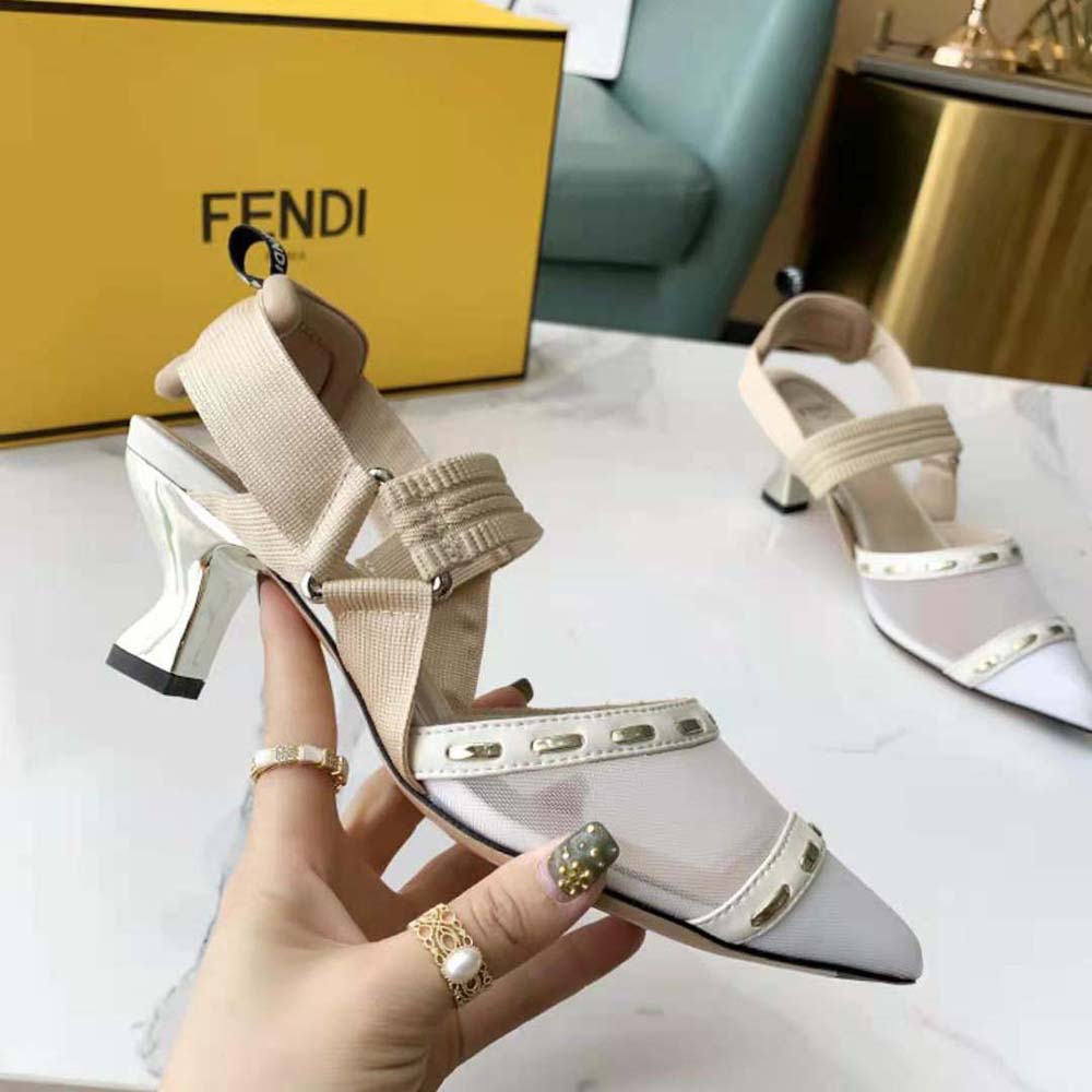 Fendi Women Colibri Pink Mesh Medium-Heel Slingbacks with Metal Stitches - image 5