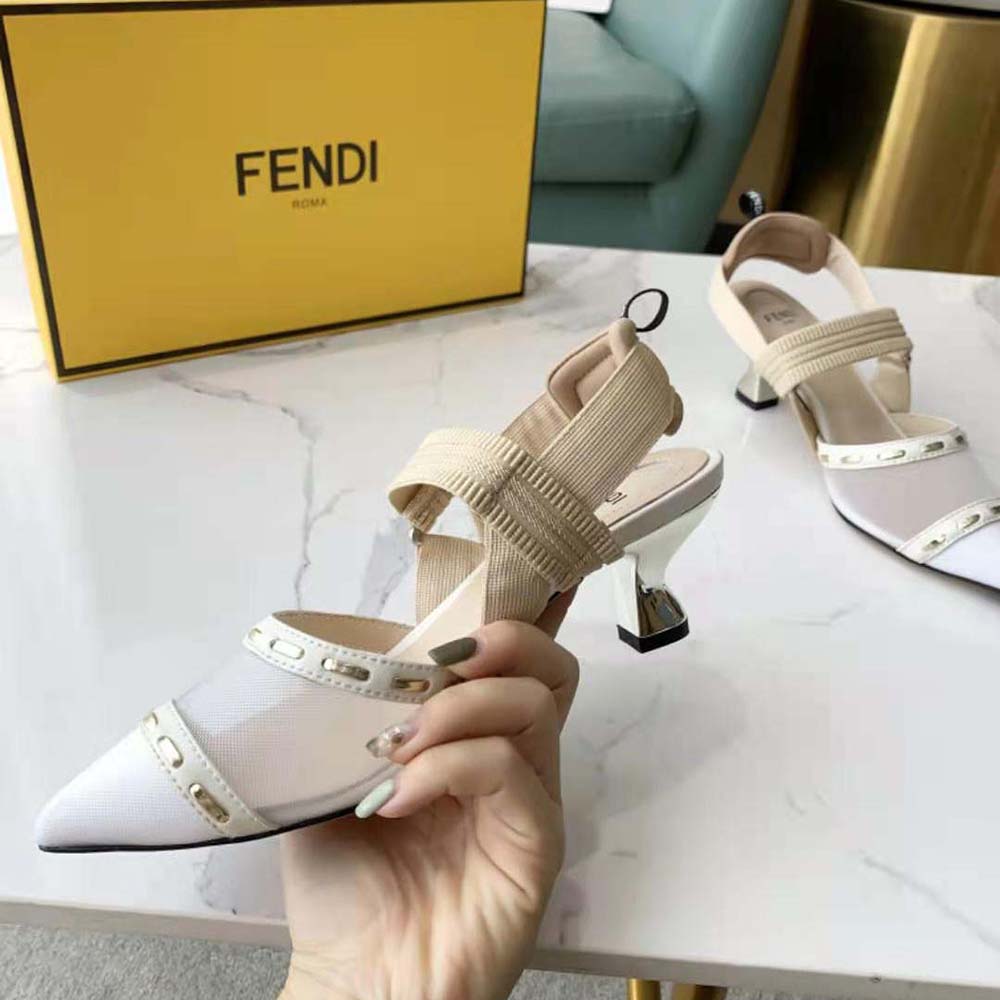 Fendi Women Colibri Pink Mesh Medium-Heel Slingbacks with Metal Stitches - image 6
