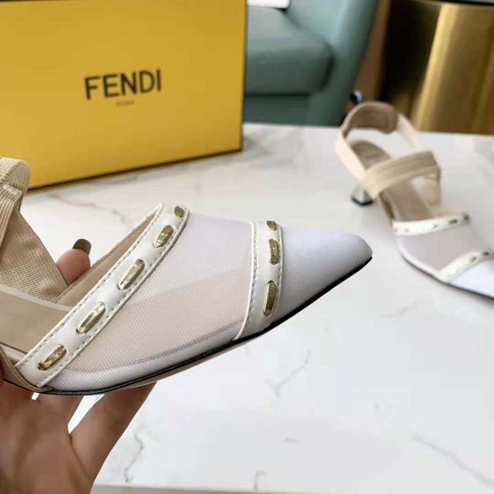 Fendi Women Colibri Pink Mesh Medium-Heel Slingbacks with Metal Stitches - image 9