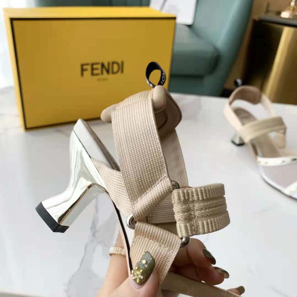 Fendi Women Colibri Pink Mesh Medium-Heel Slingbacks with Metal Stitches - image 8