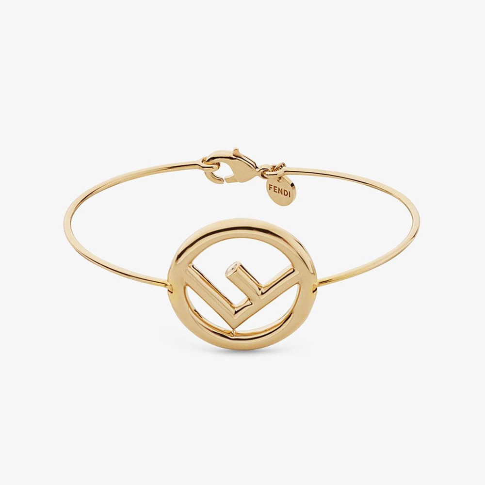 Close-up of Fendi Women F is Fendi Bracelet Gold Color Bracelet showing logo detail