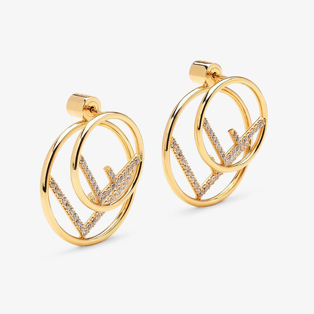 Close-up of Fendi Women F is Fendi Earrings Gold-Colored Necklace front view