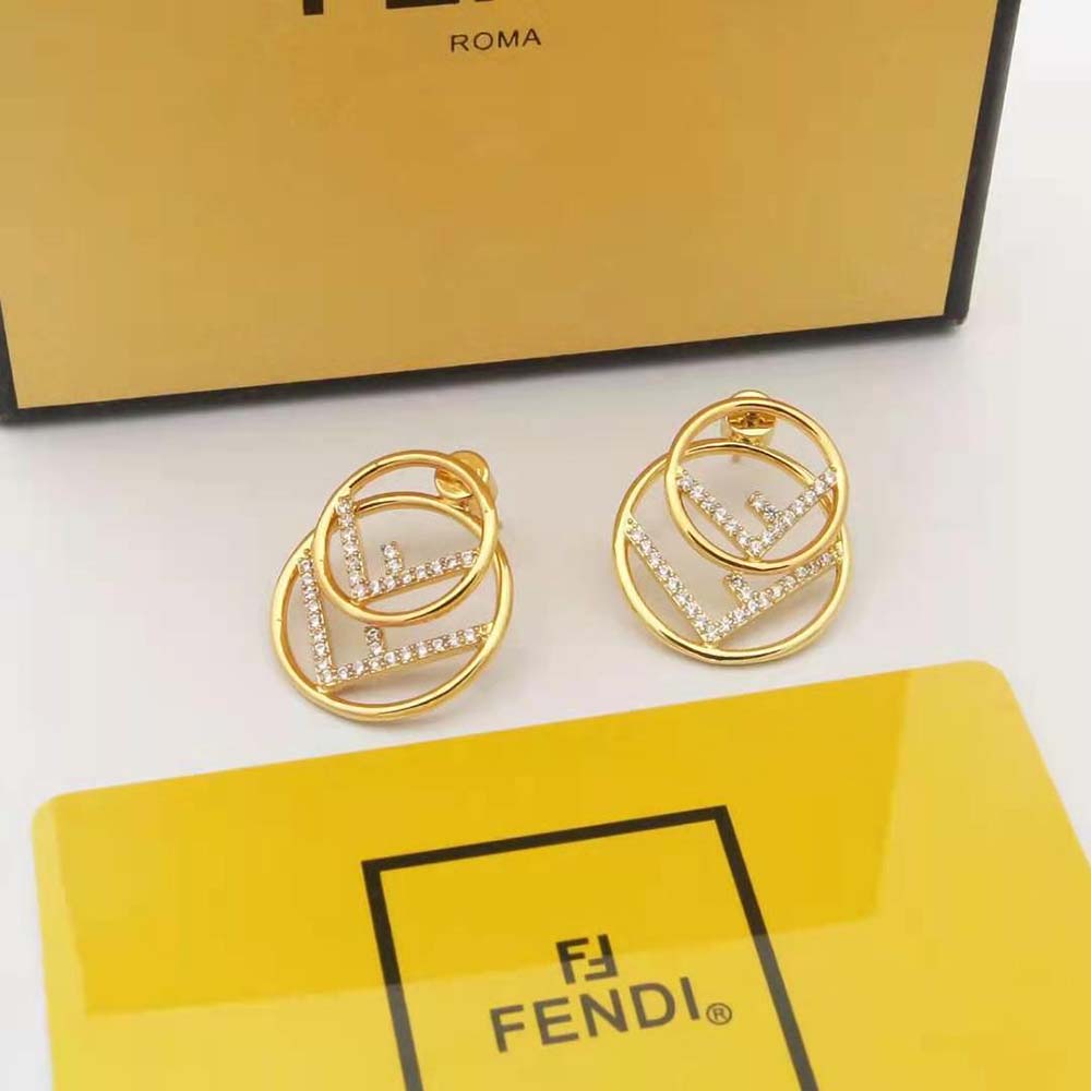 Side angle showing clasp and gold finish on Fendi Women F is Fendi Earrings Gold-Colored Necklace