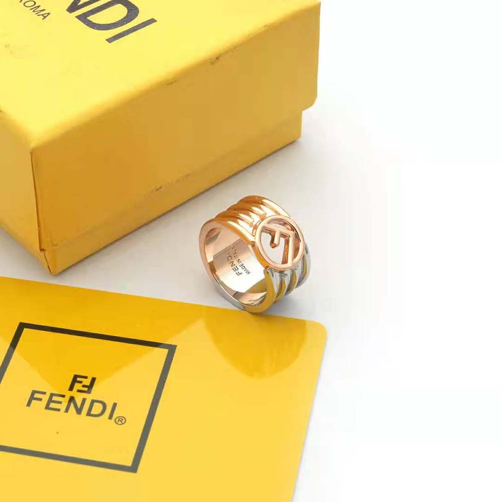 Side angle showcasing adjustable band of Fendi Women F ring