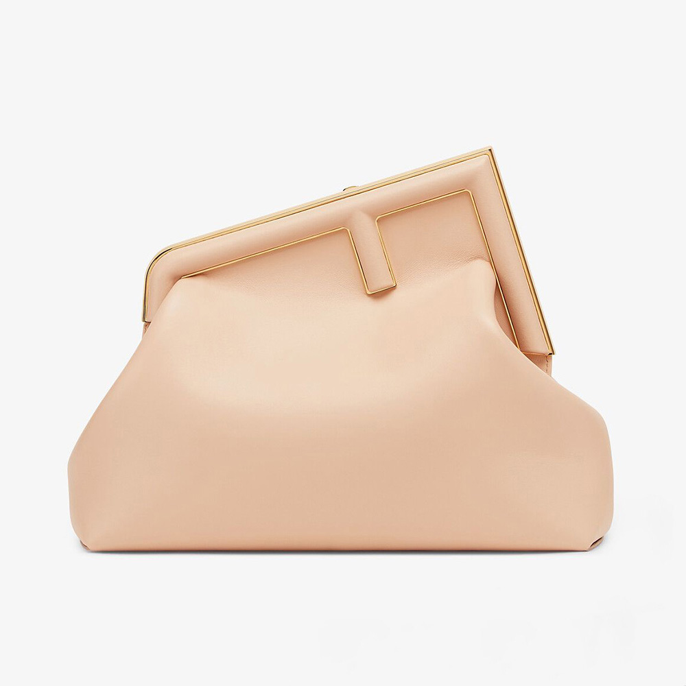 Front view of Fendi Women First Medium Nappa Leather Bag-Pink with gold closure