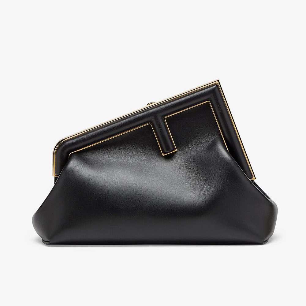Front view of Fendi Women First Small Nappa Leather Bag-Black with gold hardware