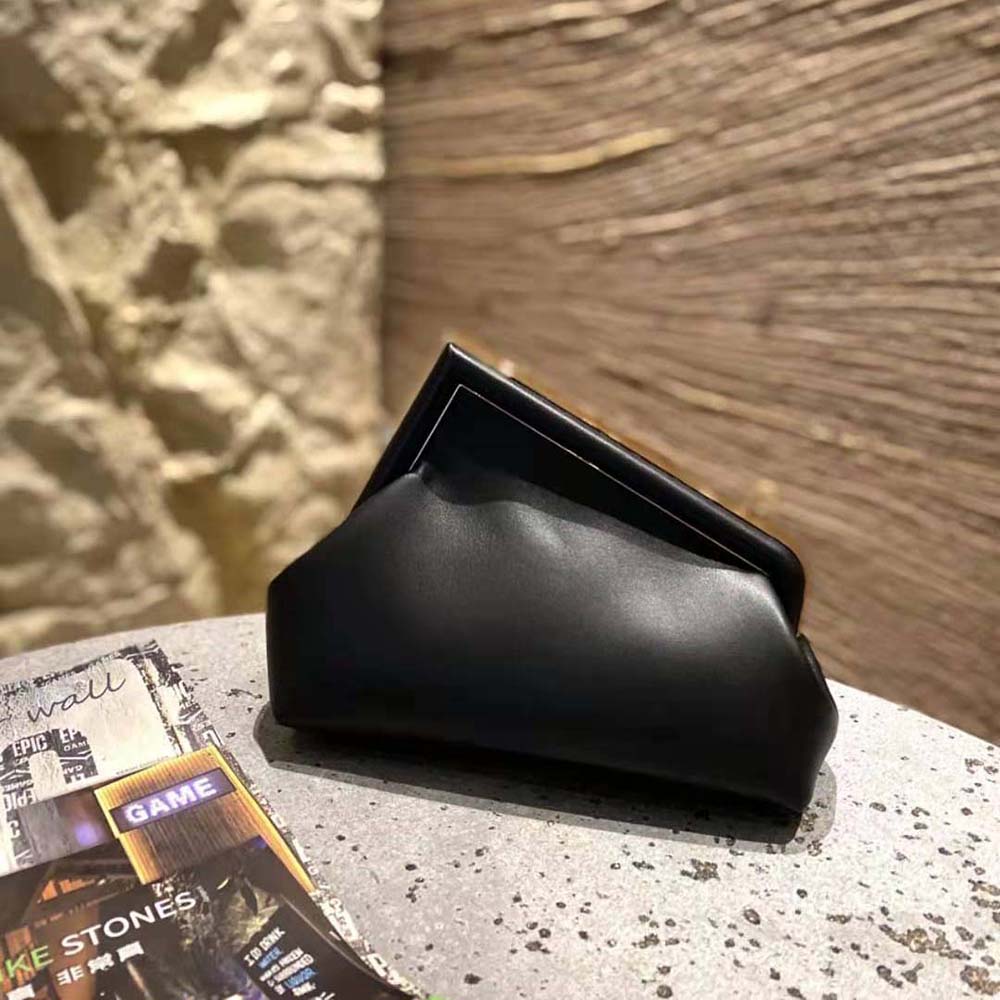 Side angle showing compact silhouette of Fendi Women First Small Nappa Leather Bag-Black