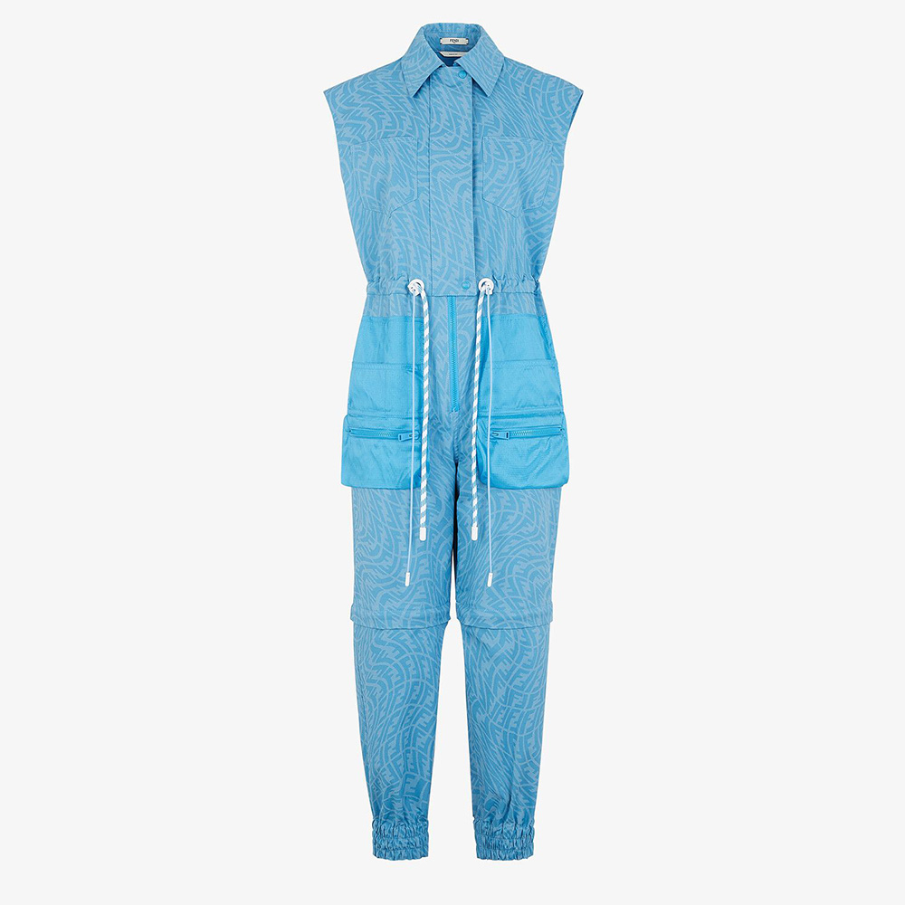 Front view of Fendi Women Jumpsuit Light Blue Denim Jumpsuit with zipper detail