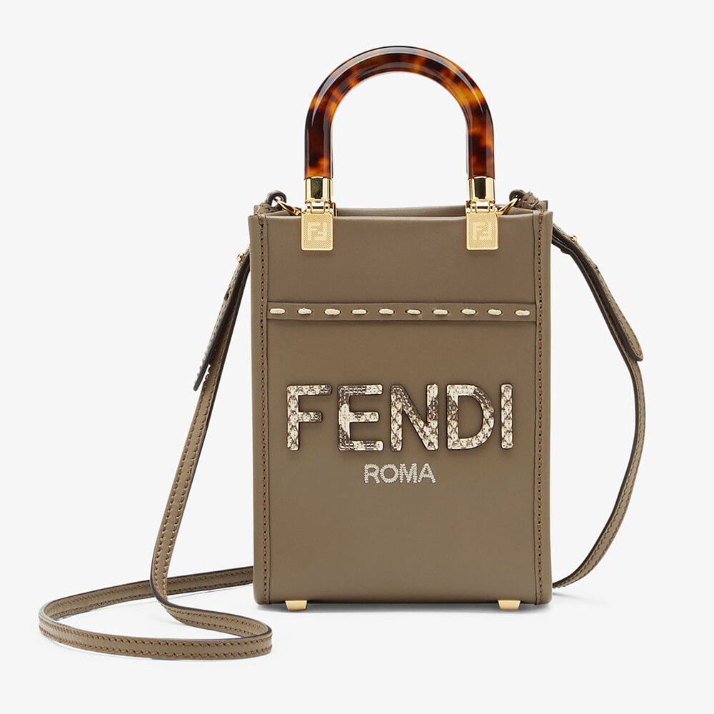 Front view of Fendi Women Mini Sunshine Shopper Gray Leather and Elaphe Mini-Bag