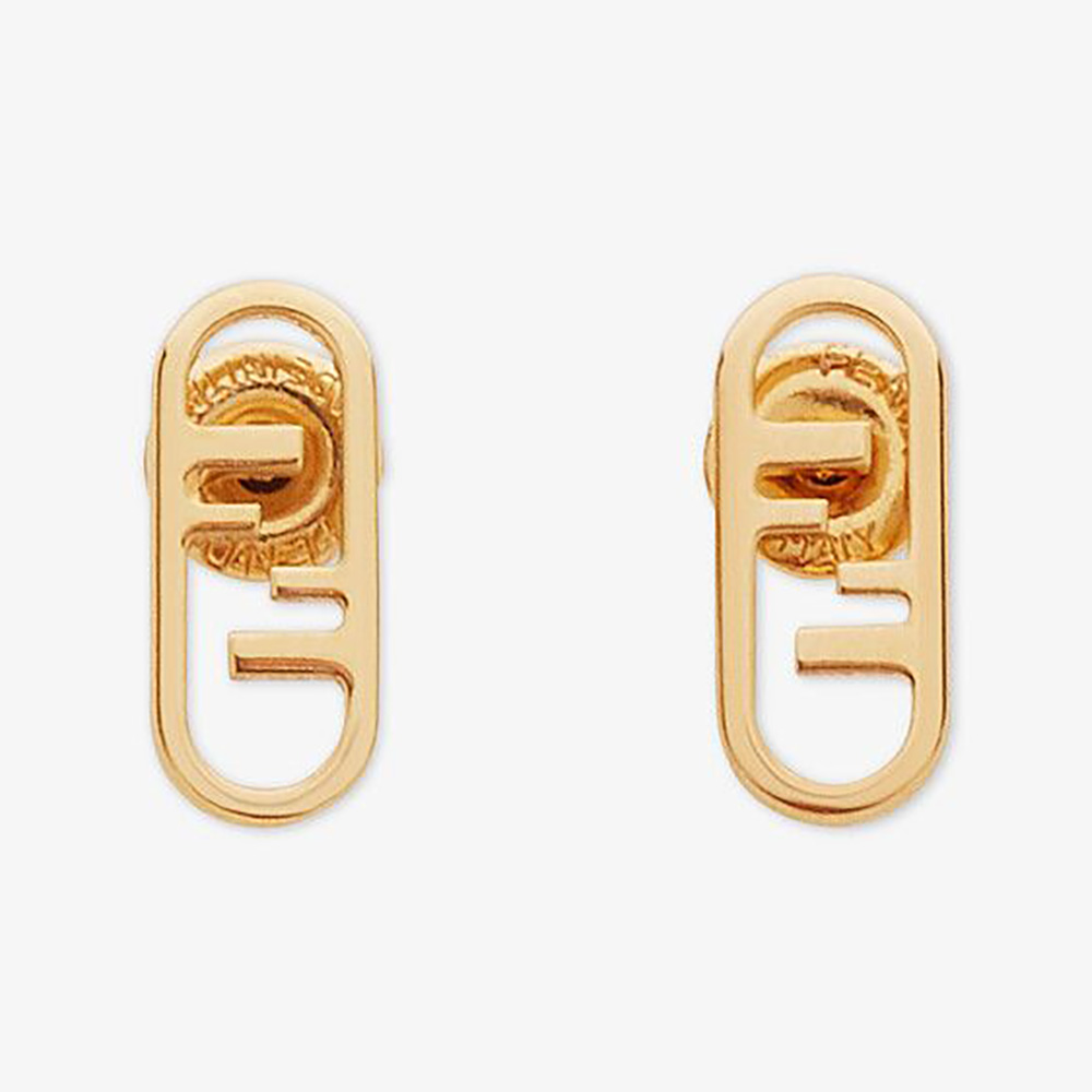 Front view of Fendi Women O’lock Earrings-Gold-Colored shining brightly