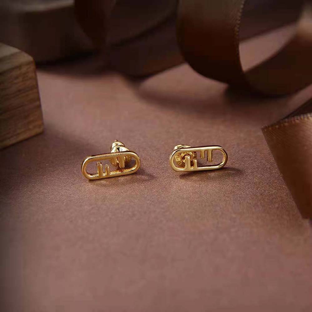 Side profile of Fendi Women O’lock Earrings-Gold-Colored showing push-back closure