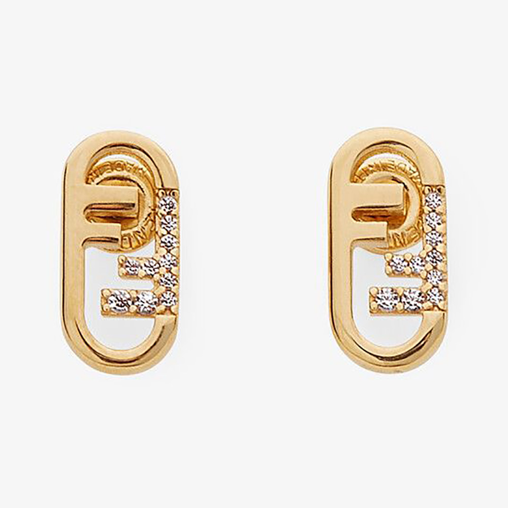 Front view of Fendi Women O’lock Earrings Gold-Colored Earrings showing signature closure