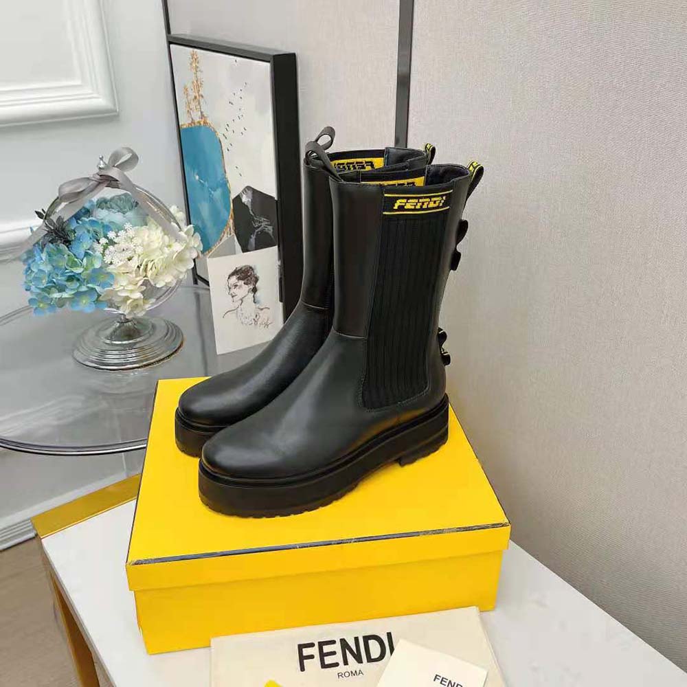 Fendi Women Promenades Black Leather Biker Boots - image 5