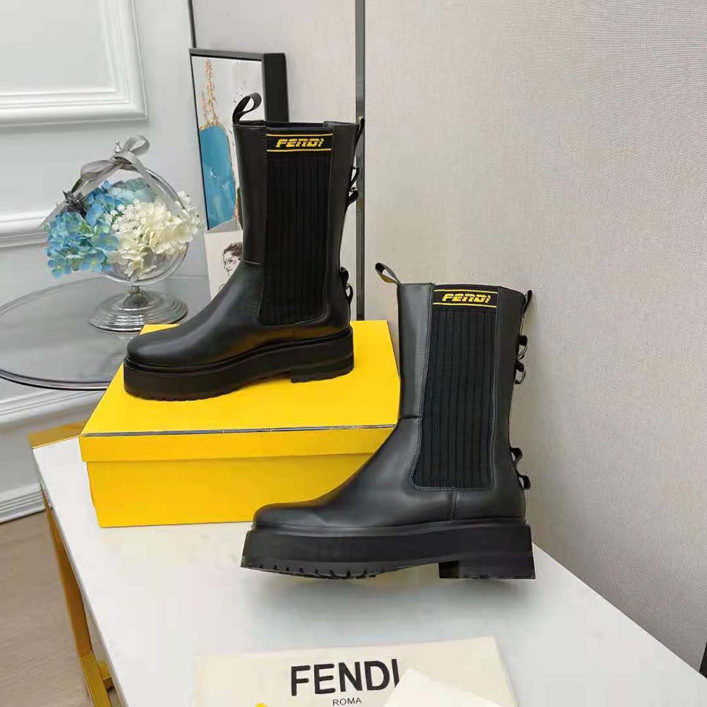 Fendi Women Promenades Black Leather Biker Boots - image 4