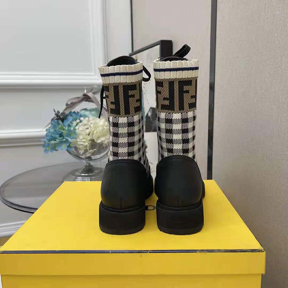 Fendi Women Rockoko Black Leather Biker Boots with Stretch Fabric - image 6