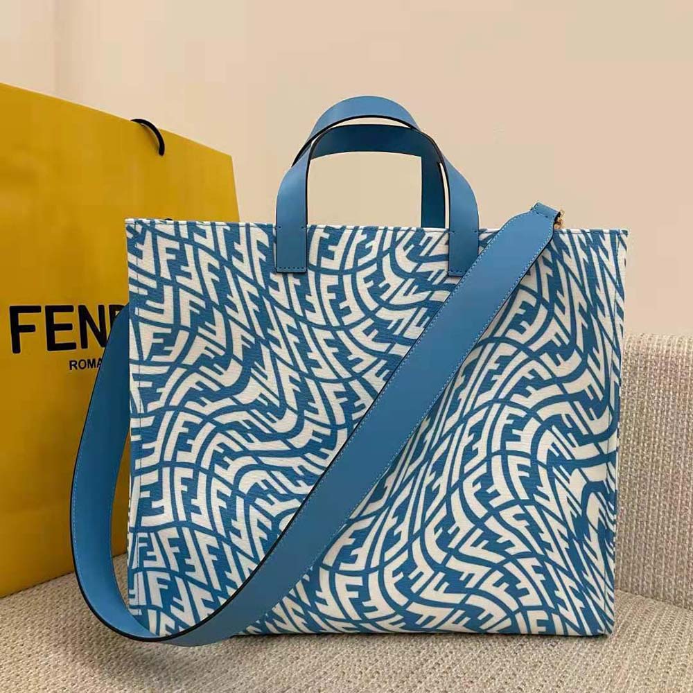 Fendi Women Shopper Blue Glazed Canvas Bag - image 2