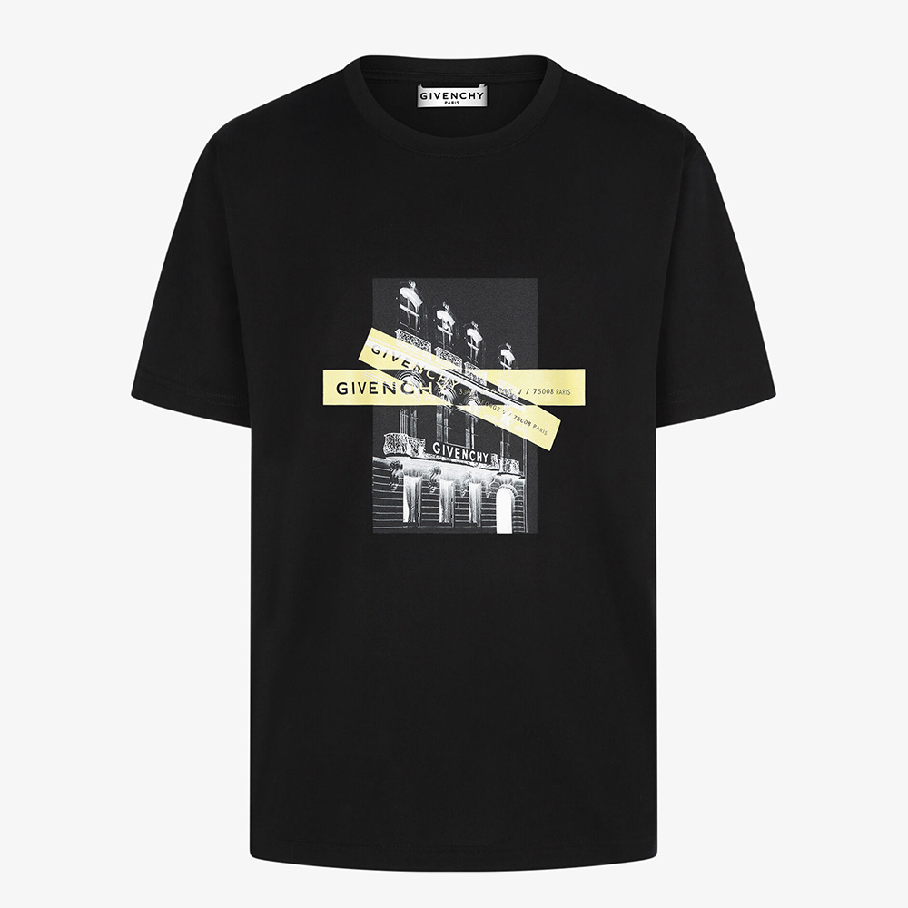Front view of Givenchy Men Contrasted Black Jersey T-shirt with photo print