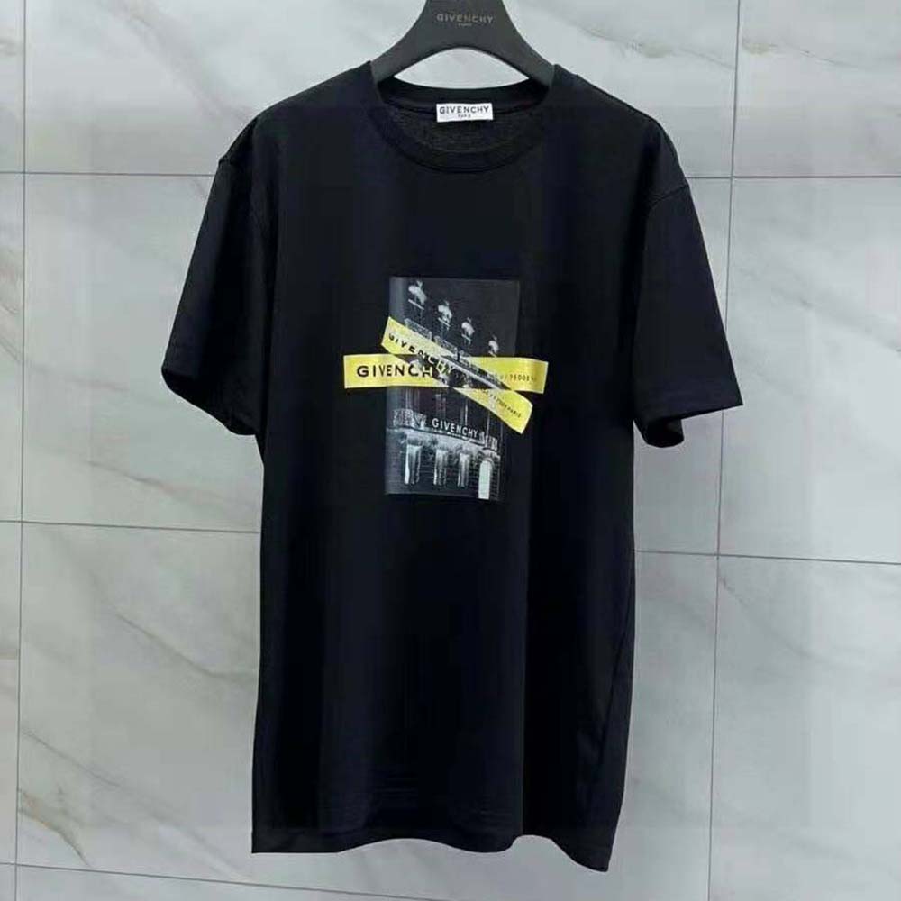 Close-up of black and white photo print on Givenchy Men T-shirt