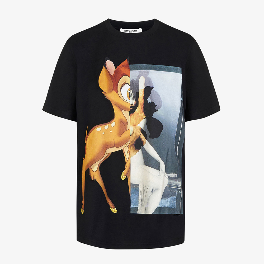 Front view of Givenchy Men Oversized Bambi Printed T-Shirt-Black