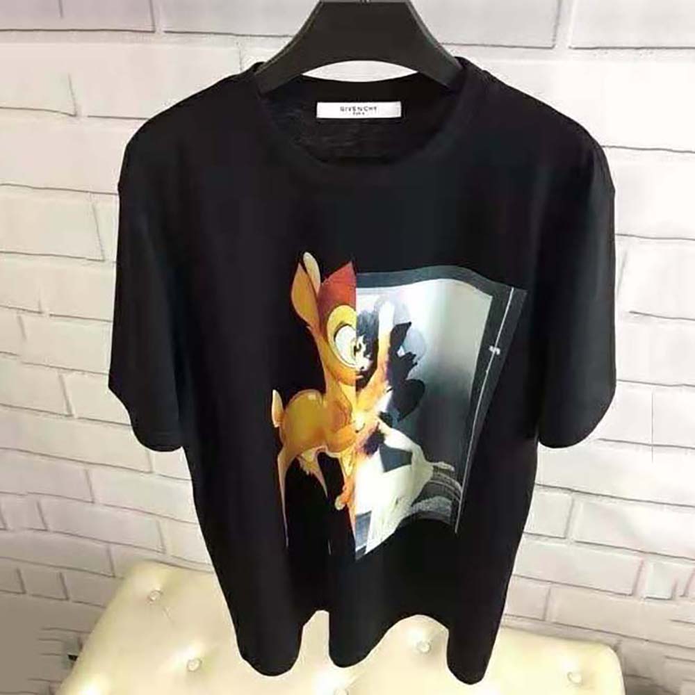 Side angle showing oversized fit of Givenchy Men Bambi Printed T-Shirt