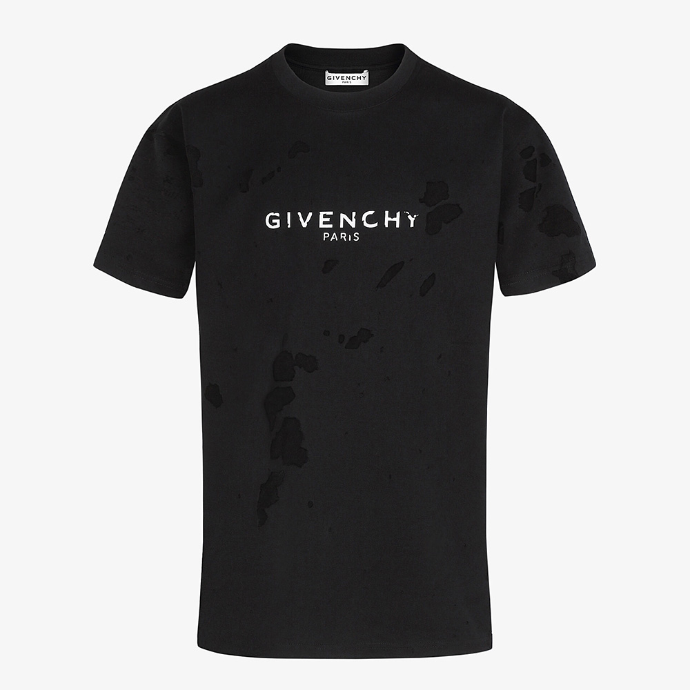 Front view of Givenchy Men Paris Destroyed T-Shirt-Black showing distressed details