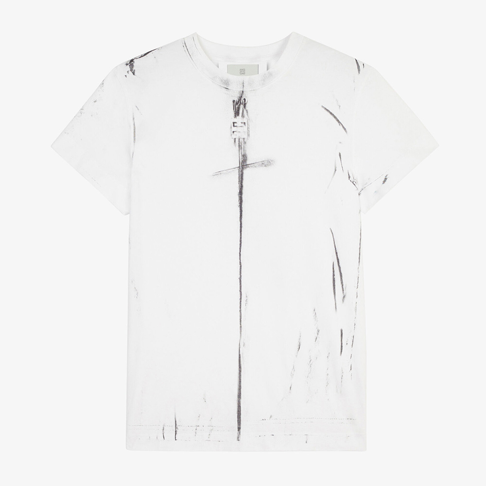 Front view of Givenchy Men Trompe Loeil Effect T-Shirt-White