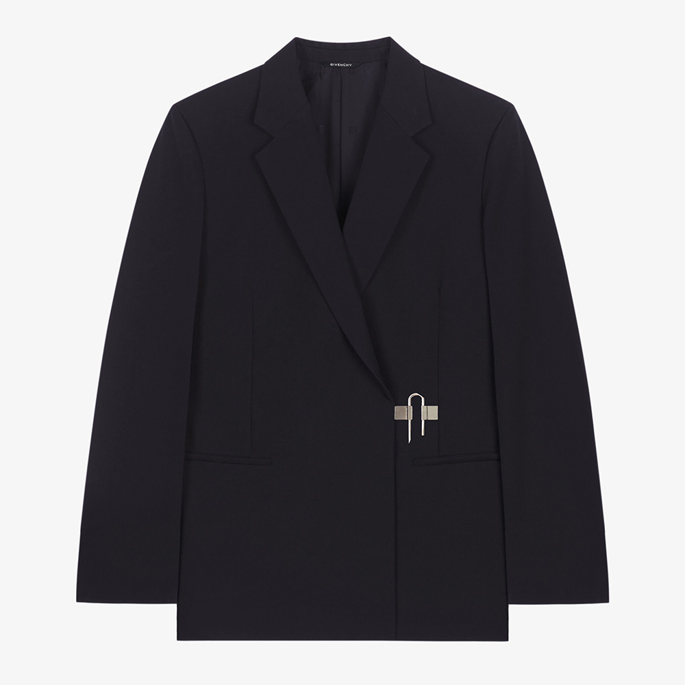 Front view of Givenchy Women Jacket in Lightweight Wool with Padlock-Black