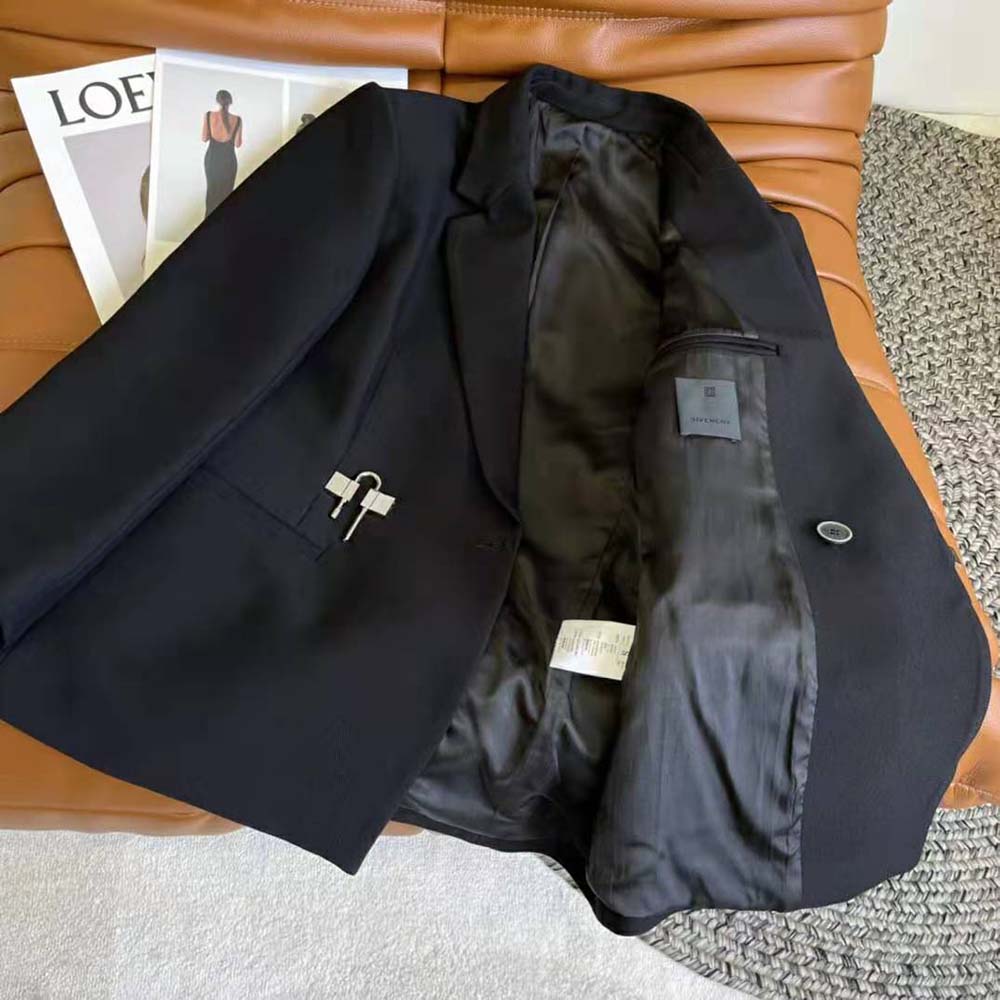 Givenchy Women Jacket in Lightweight Wool with Padlock-Black - image 5