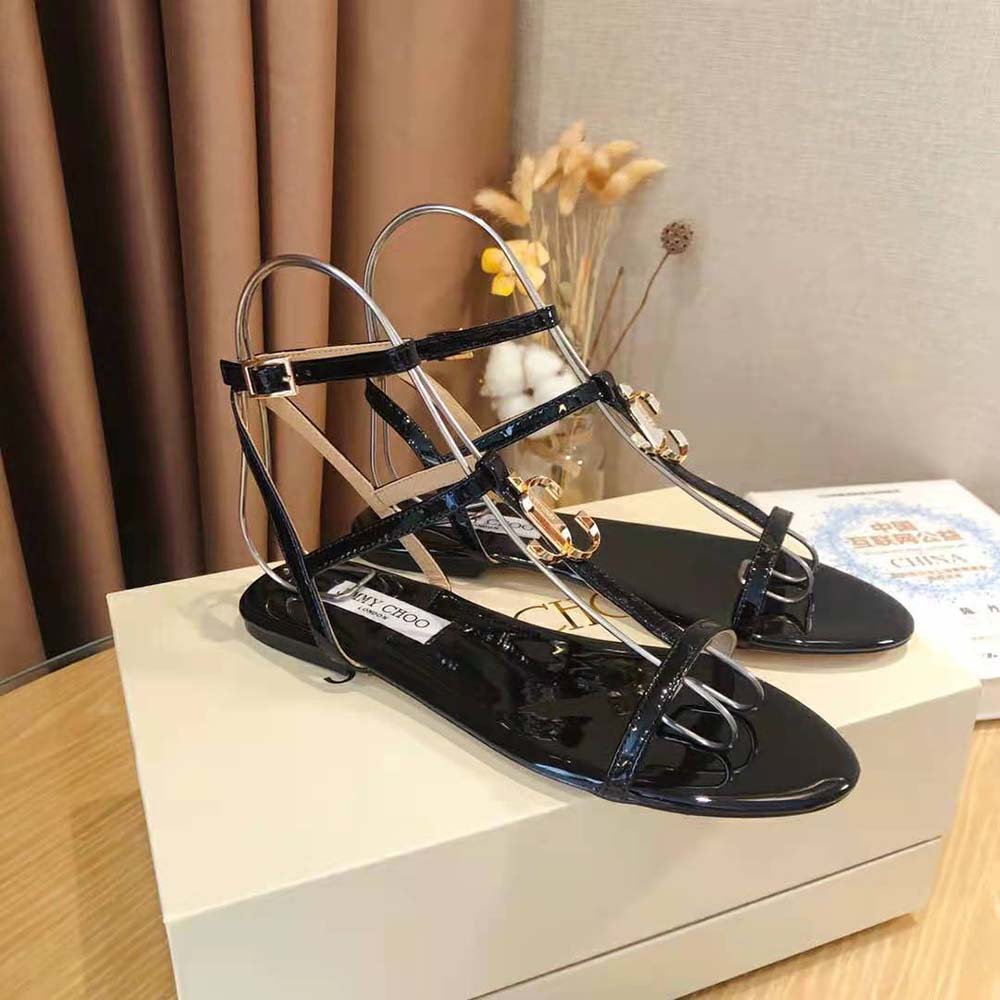 Jimmy Choo Women Alodie Flat Black Nappa and Patent Leather Flat Sandals - image 5